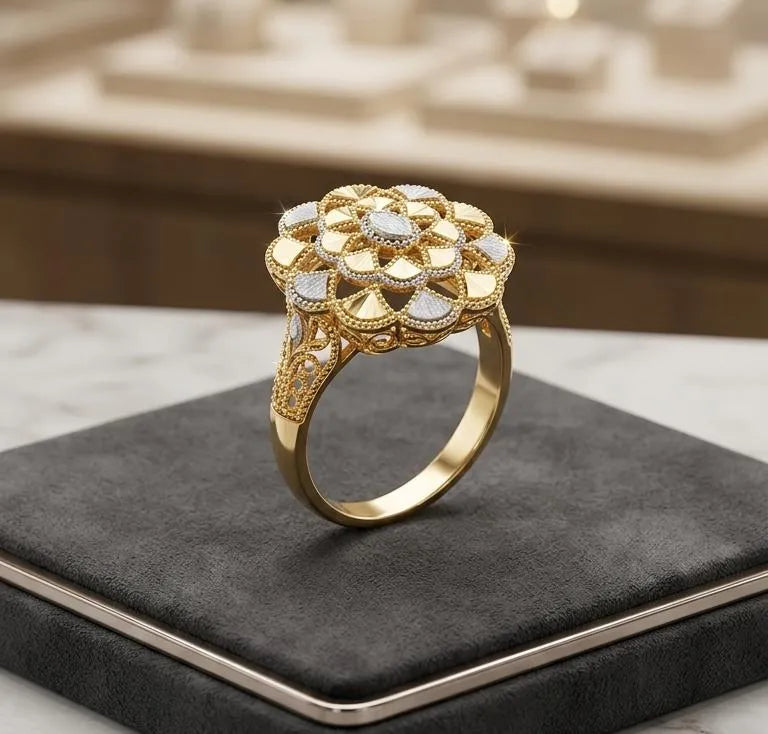 Royal Floral Gold-Plated Statement Ring