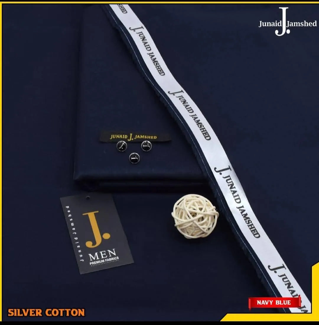 Junaid Jamshed J. Premium Silver Cotton Unstitched Fabric for Men - Navy Blue