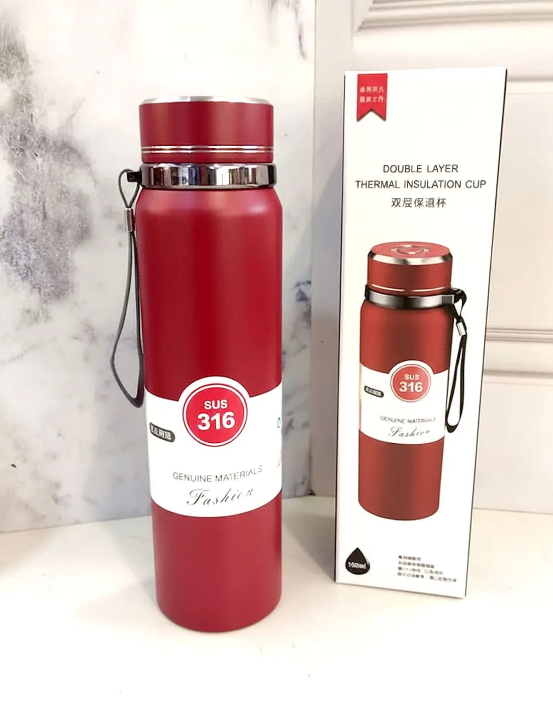 Premium Matte Stainless Steel Water Bottle 1000ml Leak Proof Double Wall Insulated Hot Cold Flask