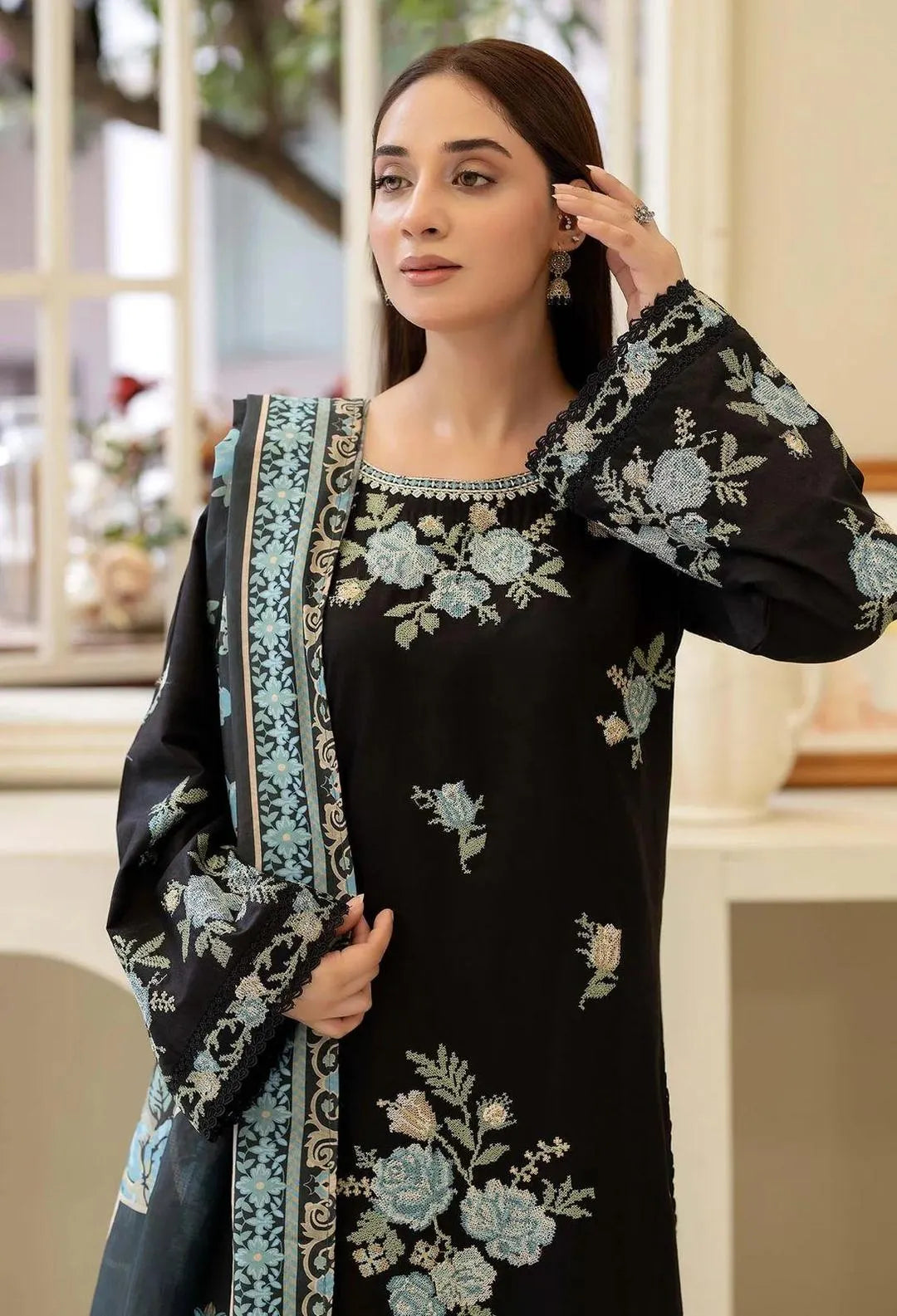 Midnight Bloom Embroidered 3PC Suit