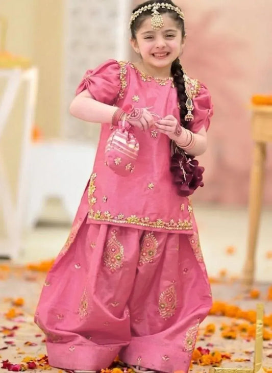 Pink Embroidered Girl's 3-Piece Lawn Suit Set