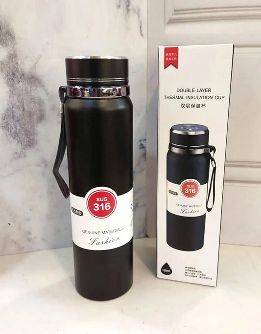 Premium Matte Stainless Steel Water Bottle 1000ml Leak Proof Double Wall Insulated Hot Cold Flask