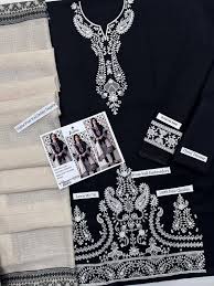 Midnight Grace: Embroidered Velvet Shawl Suit