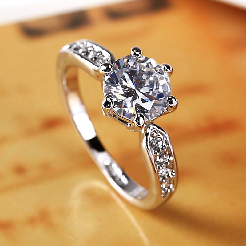 Elegant korean Solitaire Crystal Ring with Accent Stones for Women