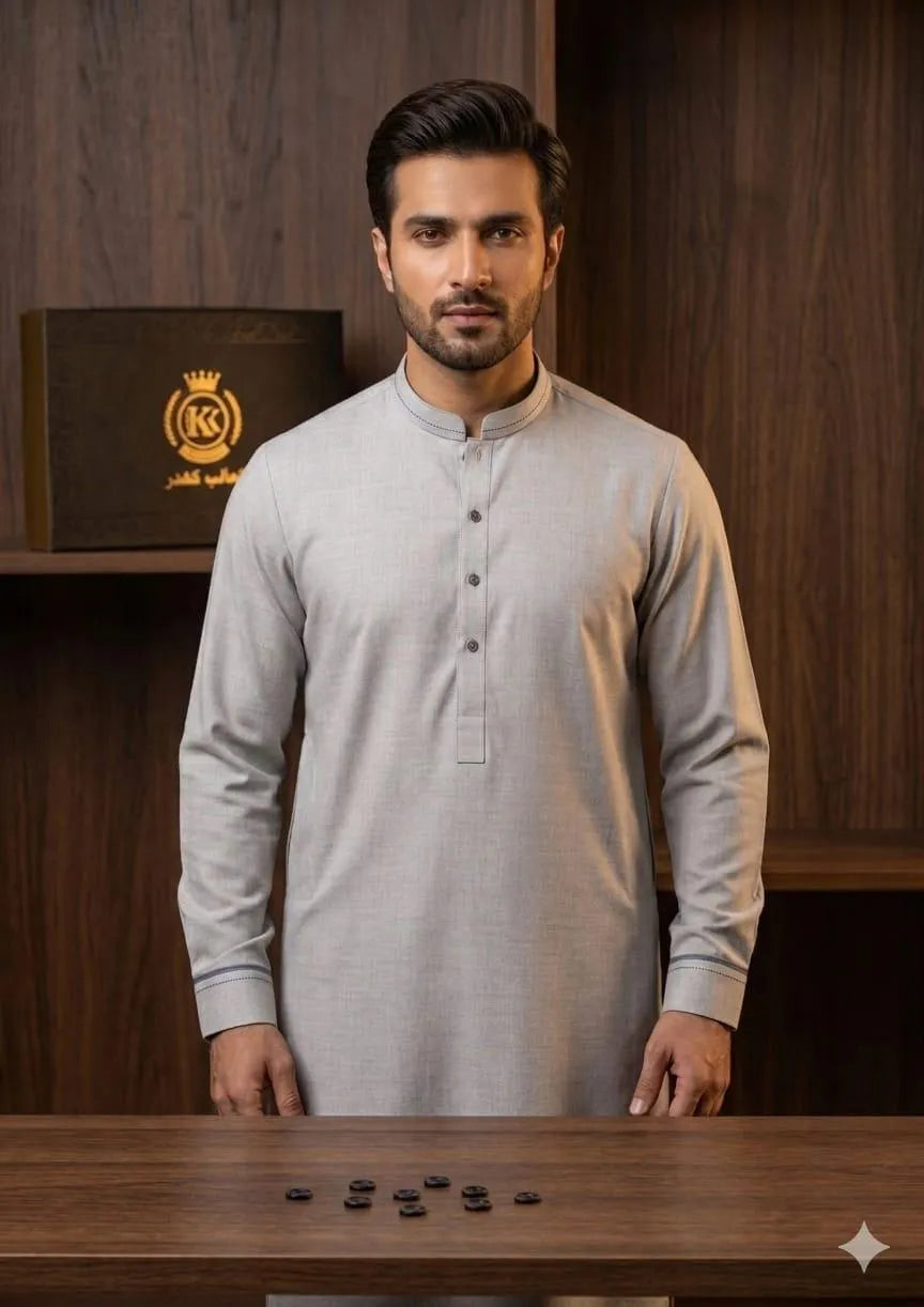 Premium Grey Khaddar Men Suit Fabric 3.5m
