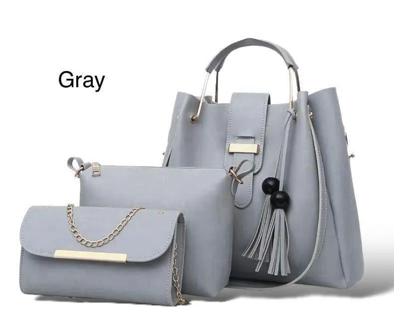 Luxury 3-Piece Maroon Handbag Set