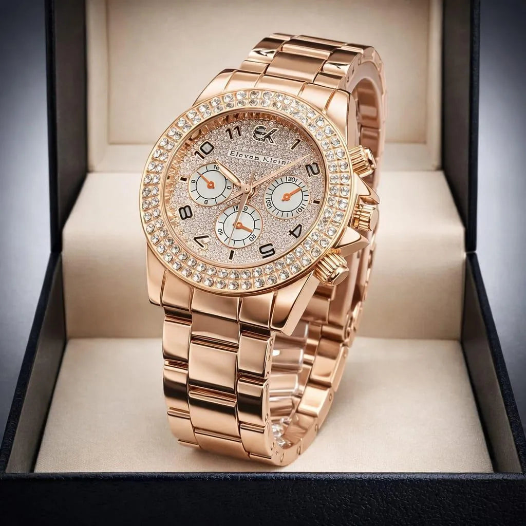 Diamond-Encrusted Chronograph Style Watch