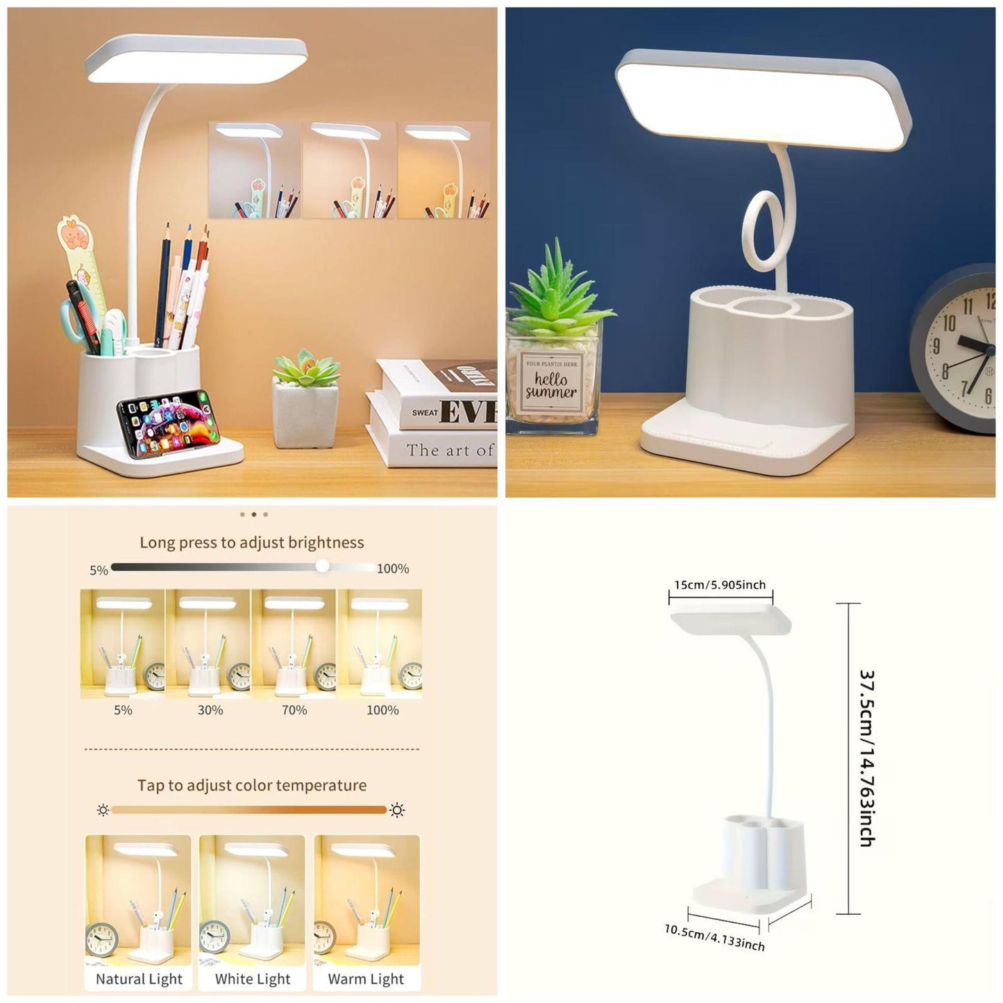 LED Study Lamp with Pen Holder & Phone Stand