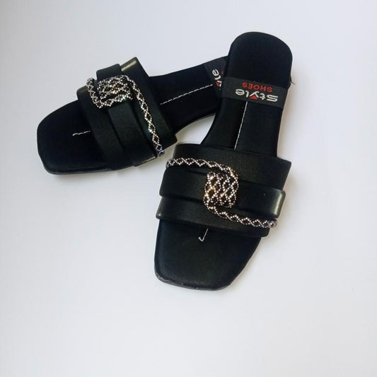 Elegant Rhinestone Double Strap Slip-On Sandals for Women