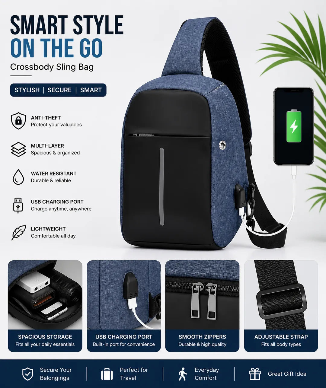 Smart Anti-Theft Crossbody Sling Bag