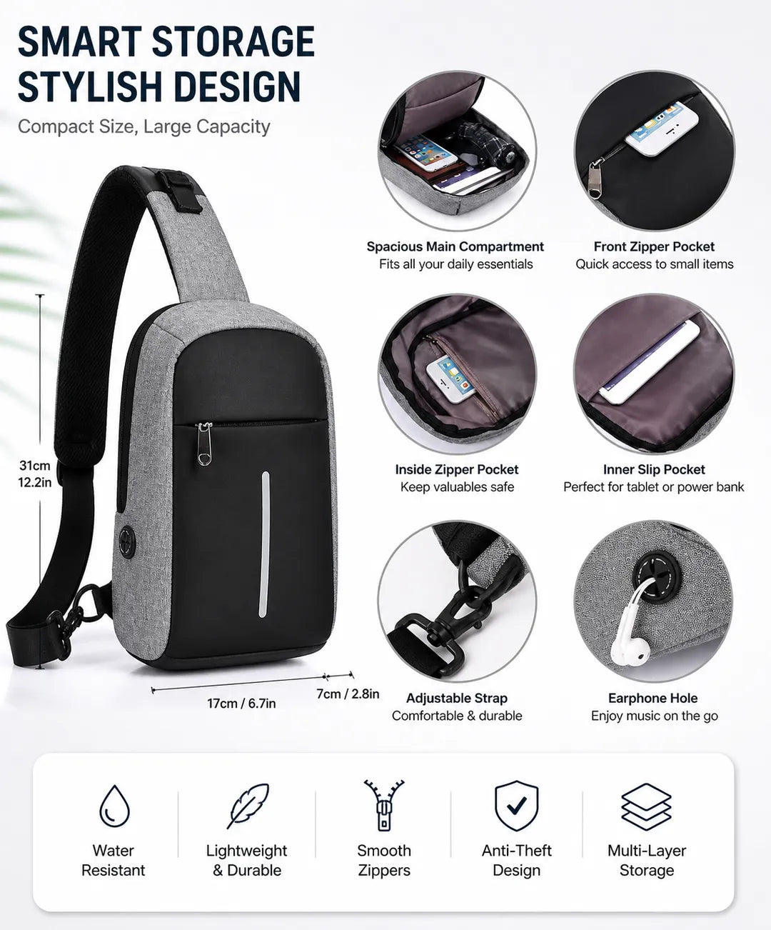 Smart Anti-Theft Crossbody Sling Bag