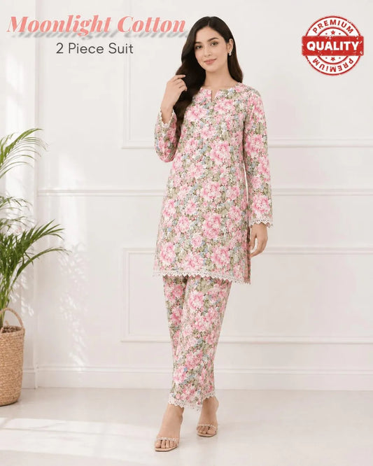 : Elegant Women’s Unstitched Floral Cotton Fabric – Moonlight Summer Collection