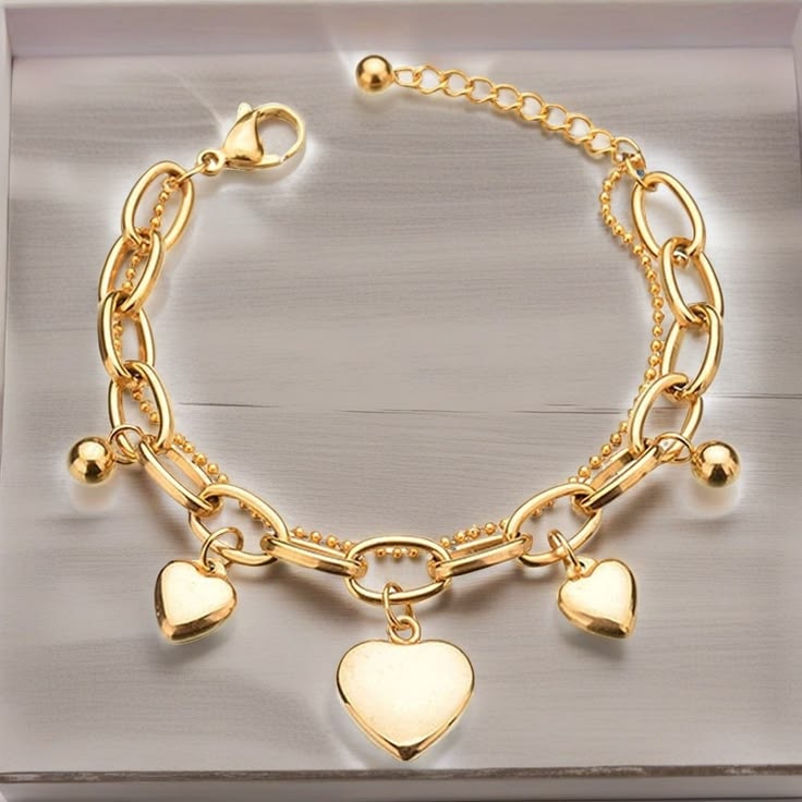 Gold Heart Charm Bracelet for Women