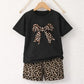 Girls Leopard Print Night Suit Black Bow Shorts