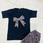 Girls Leopard Print Night Suit Black Bow Shorts