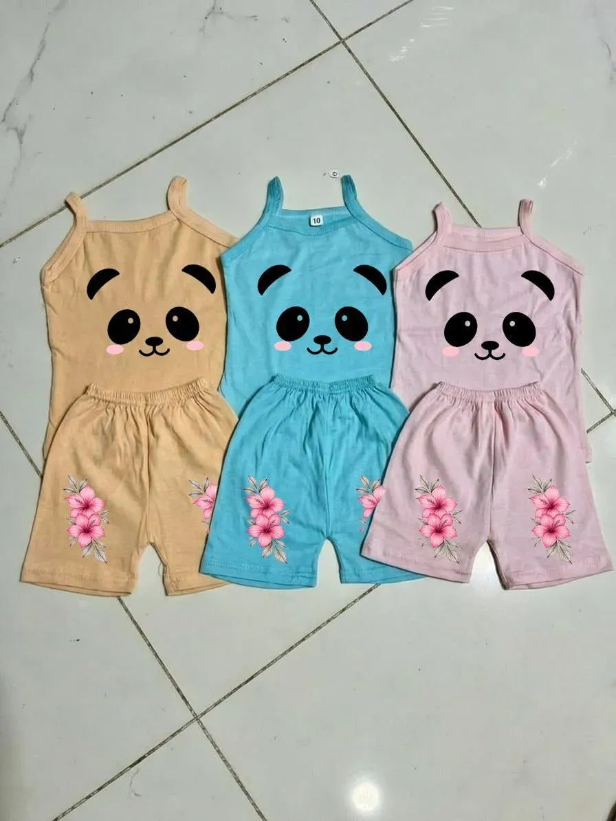 Pink Panda Bear Sleeveless Set for Girls 1-12Y
