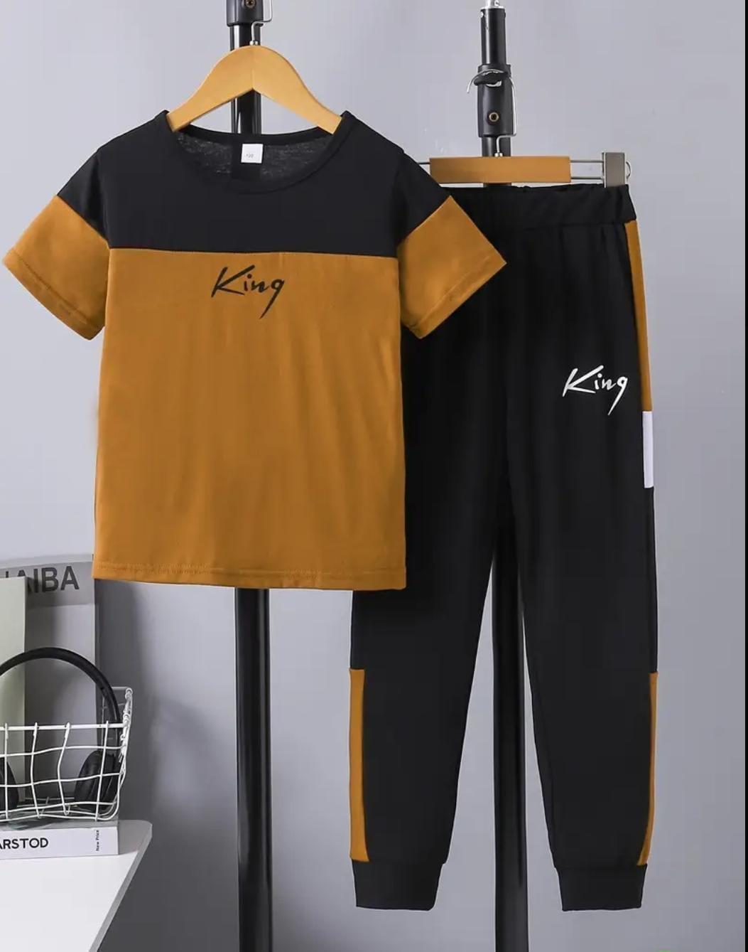 Kids King Print Micro Tracksuit 2 Pcs Black Yellow 1-12Y