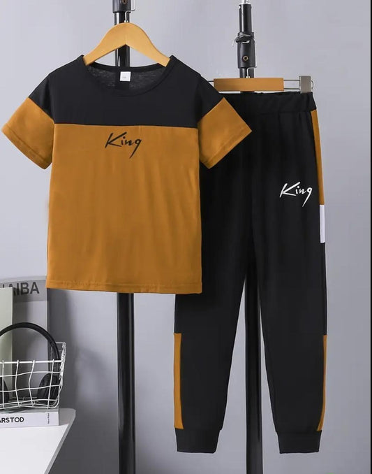 Kids King Print Micro Tracksuit 2 Pcs Black Yellow 1-12Y