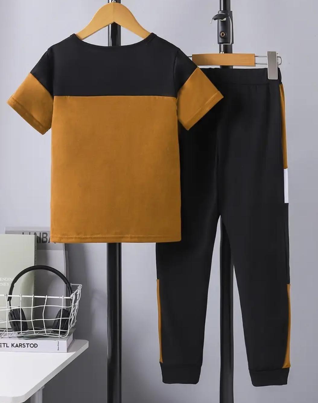 Kids King Print Micro Tracksuit 2 Pcs Black Yellow 1-12Y
