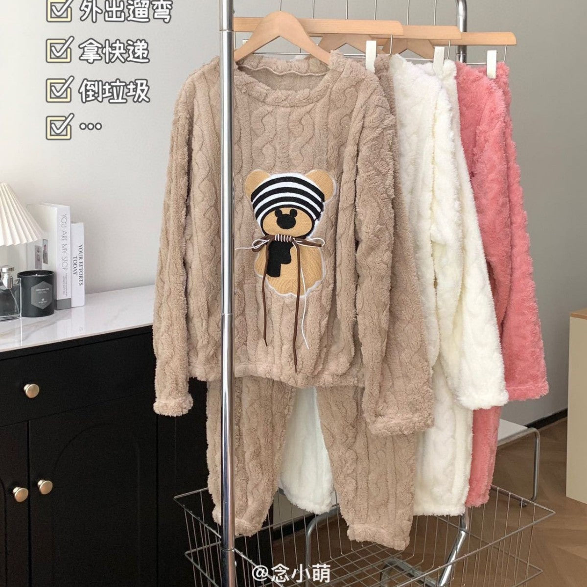 Women Fleece Hello Kitty Winter Pajamas Sweet Cartoon Home Wear