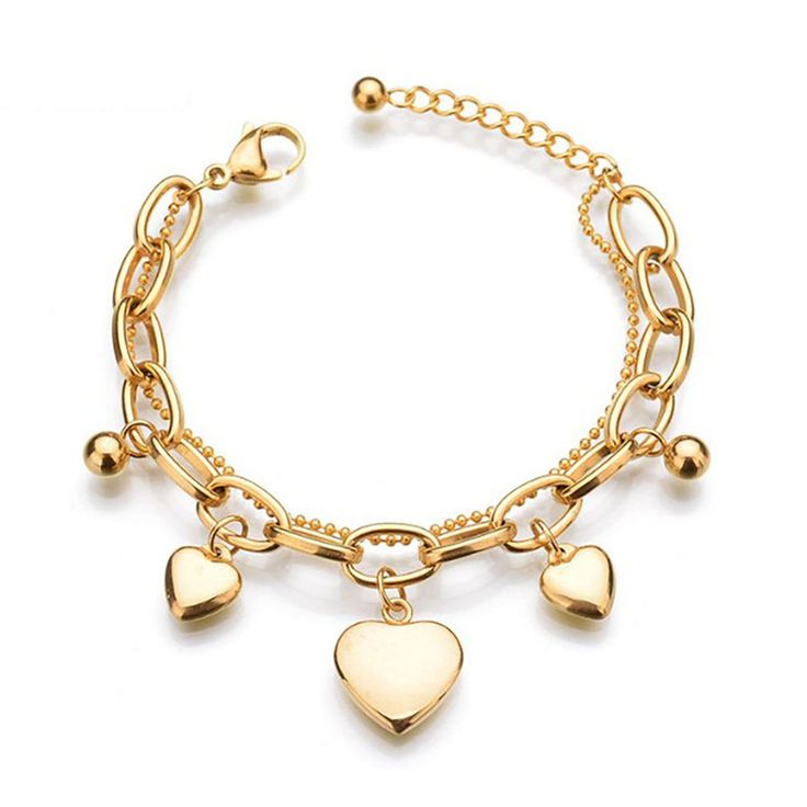 Gold Heart Charm Bracelet for Women
