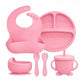 Complete Baby Feeding Set Food Grade Silicone Tableware with Bowl Plate Spoon and Bib