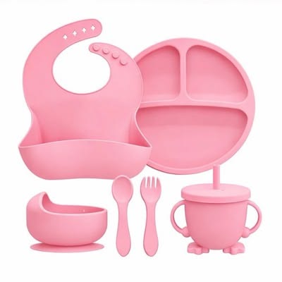 Complete Baby Feeding Set Food Grade Silicone Tableware with Bowl Plate Spoon and Bib