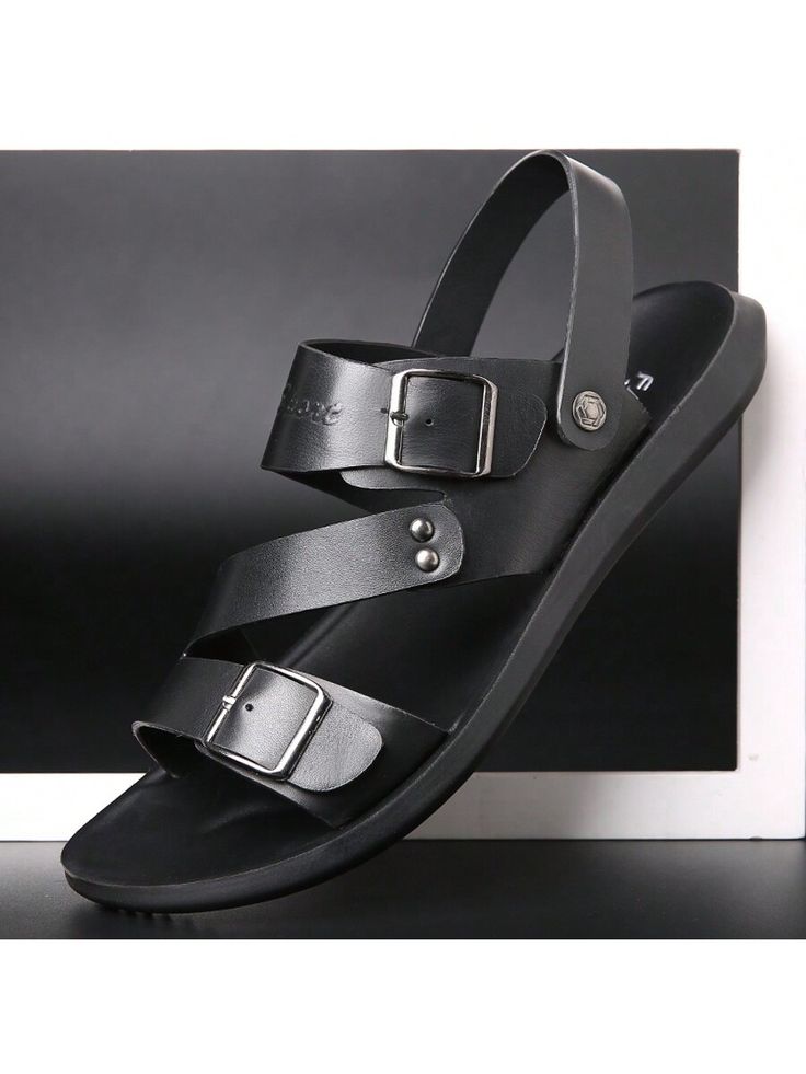Men’s Matte Black Buckle Sporty Sandals