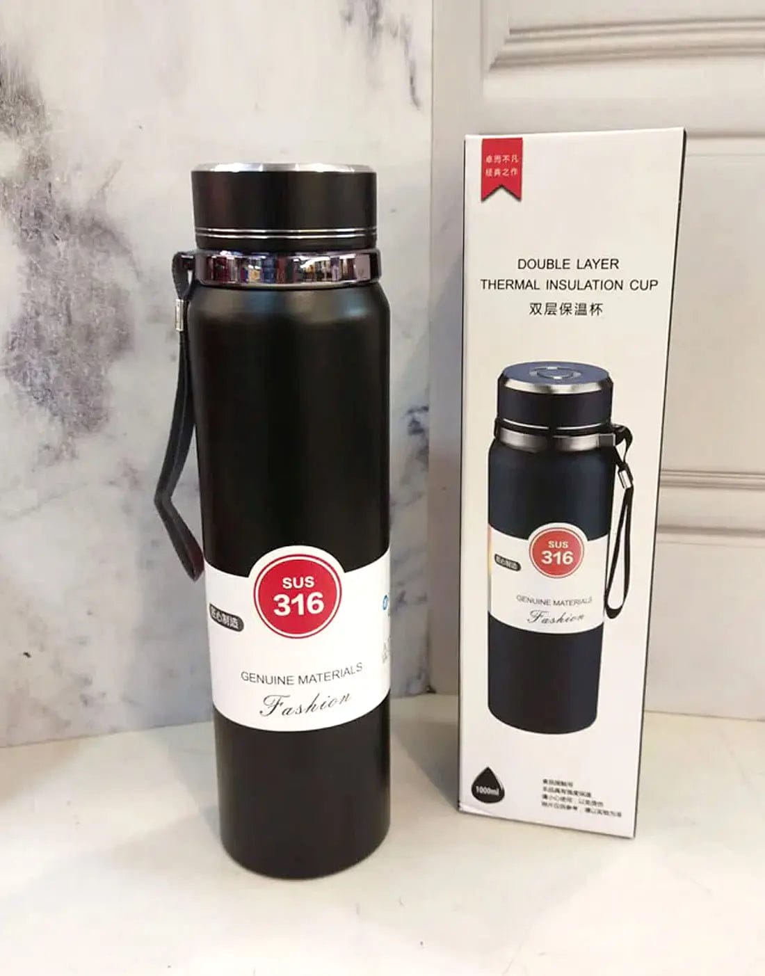 Premium Matte Stainless Steel Water Bottle 1000ml Leak Proof Double Wall Insulated Hot Cold Flask
